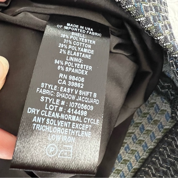 Theory Dress Women Size 8 Easy V Shift Jacquard Sleeveless Career Blue Black B24 - Picture 9 of 9